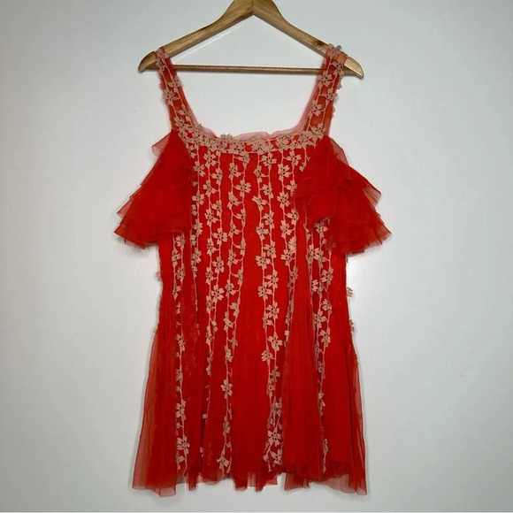 Free People FP One Red Lily Tulle Mini Dress Size Small - Picture 2 of 10